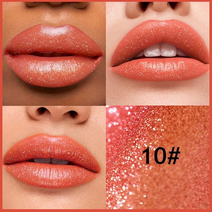 Nude Orange Metallic Lipstick for Women,Lightweight Comfortable Non-Drying Shimmer Frosted Lipstick,Glitter Lip Gloss Stain Long Lasting Waterproof Smudge Proof 24 Hour Full Coverage Lip Makeup,Vegan