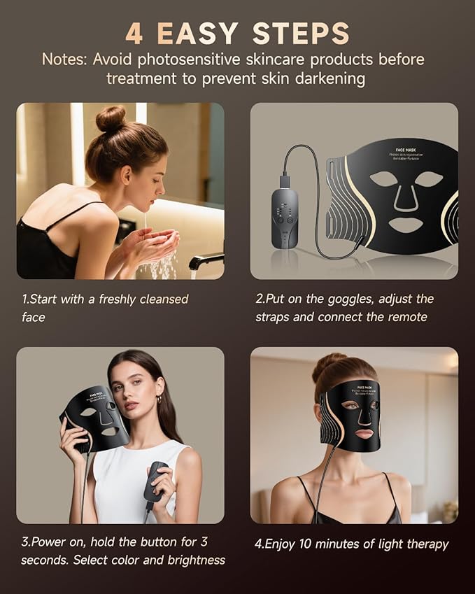 Red Light Therapy Mask for Face, 7 Colors LED Face Mask Light Therapy with Rechargeable Remote, 850NM Infrared & Red Light Mask, Portable Anti-Aging & Skin Rejuvenation Device for Home Use or Travel