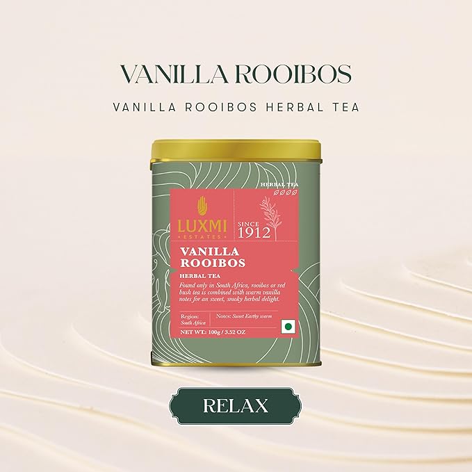 Luxmi Estates - Rooibos Vanilla - Organic Rooibos Tea with Natural Vanilla Extract - Loose Leaf - 100g (50 Cups)| Limited Fall Tea, Calming and Relaxing