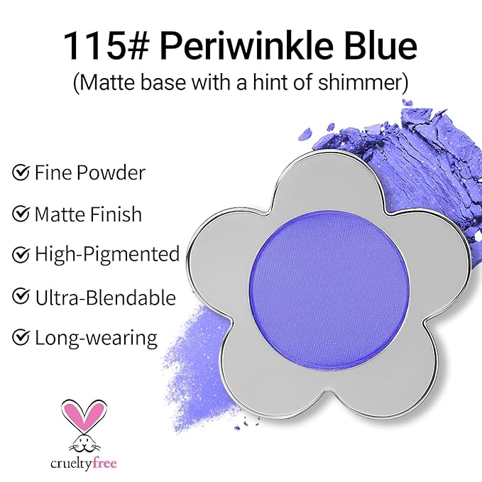 Erinde Periwinkle Blue Matte Eyeshadow Palette, Velvet Eye Shadow Compact Powder Primer Base Makeup, Long-Lasting Eye Makeup, Ultra-Blendable, Pigmented Color, Vegan Formula, 115 Periwinkle Blue