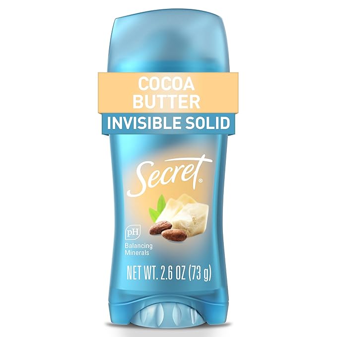 Secret Fresh Antiperspirant Deodorant for Women, 72hr Breathable Sweat & Odor Protection, Instant Freshness & Gentle, PH Balancing Minerals, Invisible Solid, Cocoa Butter Scent, 2.6 oz