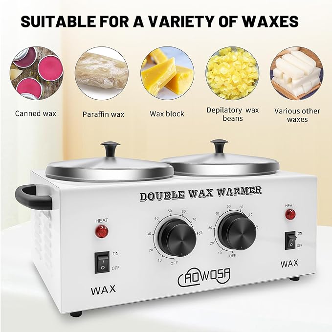 Double Professional Electric Wax Warmer with Dual Pots for Hair Removal, Paraffin Facial, Skin, and Body Spa - Adjustable Temperature, Includes 100 Wax Sticks