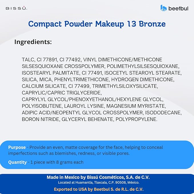 Beetbul Makeup & Exfoliation Kit - Bissú Compact Powder + 1 Medium Velvet Puff + 2 Finger Puffs + 1 Facial Exfoliating Sponge (13 Bronze, One Size)