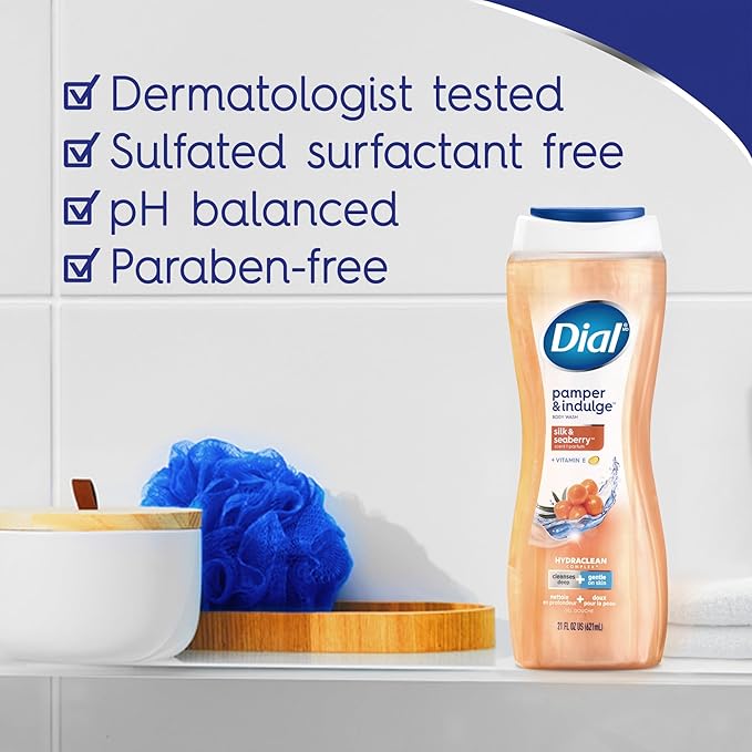 Dial Body Wash, Pamper & Indulge, Silk & Seaberry, 16 fl oz (Pack of 4)