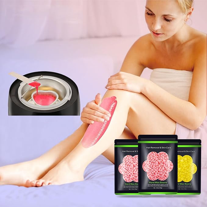 Wax Beads for Hair Removal 10.5oz (300g), Auperwel Hard Wax Beads Beans for Sensitive Skin Brazilian Waxing, Face, Bikini, Eyebrow, Legs, Painless for Women Men, 3 packs Kit with 10 Sticks