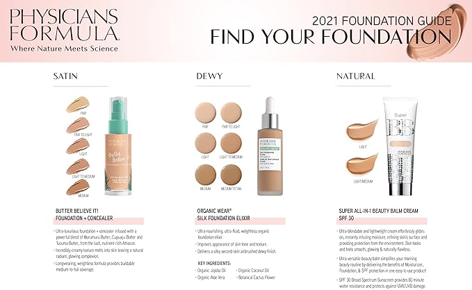 Physicians Formula Super BB Cream. All in 1 Tinted Beauty Balm Foundation Cream, Sheer Moisturizing Coverage, Cruelty Free Light/Medium