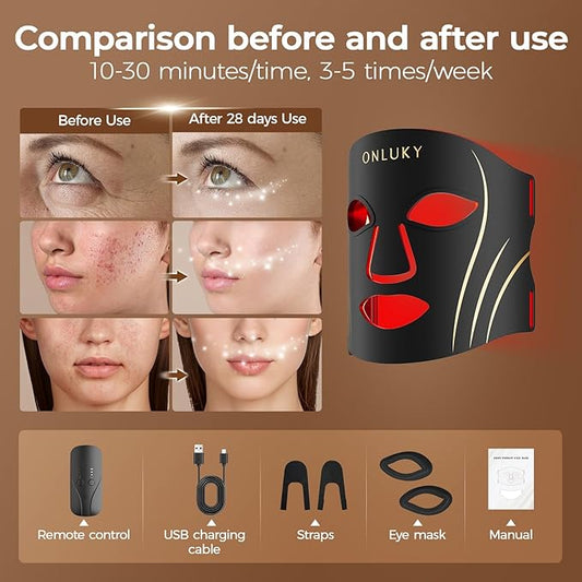 Red Light Therapy Mask for Face,70 LED Face Mask Light Therapy,USB C Rechargeable,Infrared Light Therapy Mask for Home Working Travel Yoga Sleep
