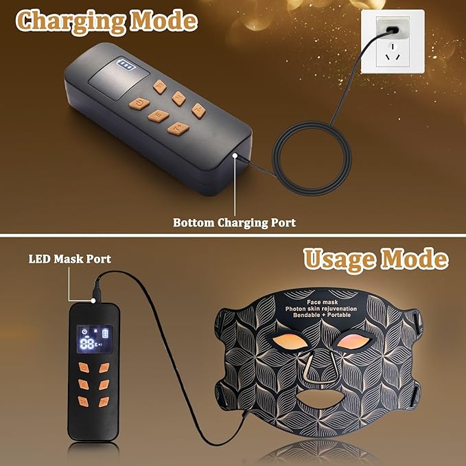 Red Light Therapy for Face, 7＋1 Colors LED Face Mask Light Therapy with 850NM Near-infrared, Portable Rechargeable Red Light Therapy Mask Skin Care Device at Home and Travel for Anti-Aging, Black