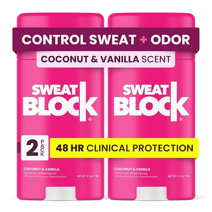 SweatBlock Clinical Strength Deodorant Antiperspirant for Women Coconut and Vanilla Scented 2 Pack 48 Hour Protection Against Sweat and Body Odor Gentle Daily Use Formula for Confidence and Freshness
