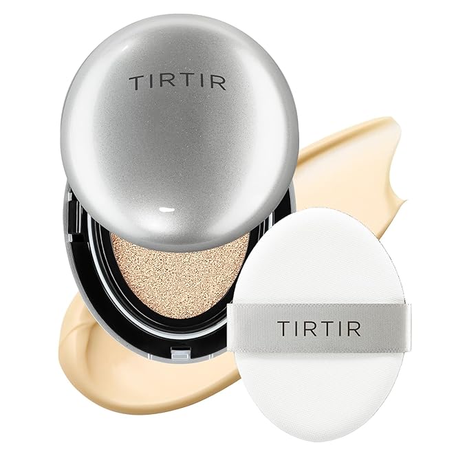 TIRTIR Mask Fit Aura Silver Cushion Foundation | Semi-glow Finish, Natural Coverage, Moisturizing, Lightweight, Korean cushion foundation (#17W French Vanilla, Full Size, 0.63 Fl Oz)