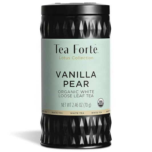 Tea Forte Vanilla Pear Premium Organic Loose Leaf Caffeinated White Tea Blend Canister, Makes 35-50 Cups