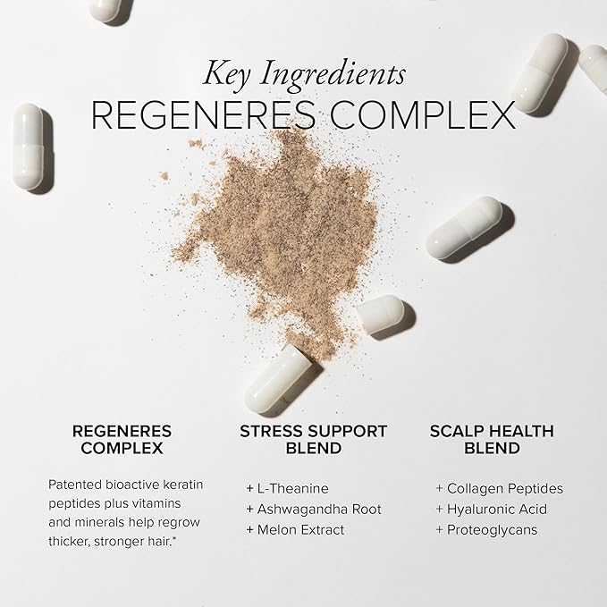 Hair Regeneres Advanced - Reduces Hair Shedding & Breakage - Promote Scalp Health - Stress-Related Hair Loss – Ashwagandha and Marine Collagen, 90 Ct