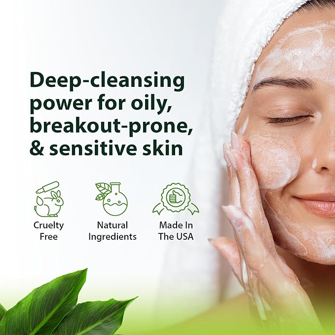 Gentle Face Wash for Men & Women – Hydrating Facial Cleanser for Eczema, Psoriasis & Sensitive Skin – Fights Redness, Oil & Breakouts – pH-Balanced & Perfect for Oily, Blemish-Prone Skin – 8oz