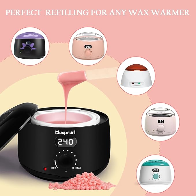 Maxpearl 2.5LB Hard Wax Beads for Hair Removal, Natural Rose Formula - Brazilian Waxing, Sensitive Skin, Face, Underarms, Legs, Back, Chest and More, with 20 Wax Sticks, Pink