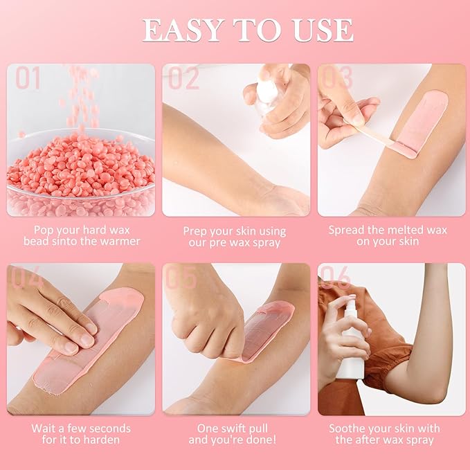 Wax Beads for hair removal- 3lb Hard Wax Professional Beans - Low Termperature Stripless Melting Wax for Body, Leg, Bikini Back, Nose, Upper Lip, Facial, Underarm - Brazilian Painless Waxing