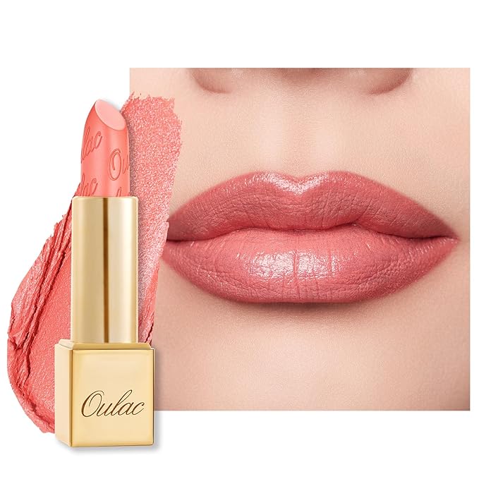 Oulac Matte Coral Lipstick with Glow Metallic Finish - Vegan Lipstick for Women, Creamy Texture, Hydrating Clean Beauty Formula, High-End Magnetic Hook Design, GM11 Aurora