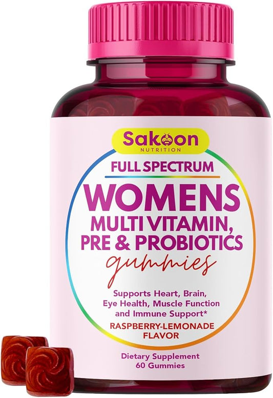 Sakoon nutrition Halal Women's Full Spectrum Multivitamin Gummies with Probiotics & Prebiotics – Complete Daily Wellness Support, Immune & Digestive Health – Vegan, Non-GMO, Delicious Fruit Flavor!