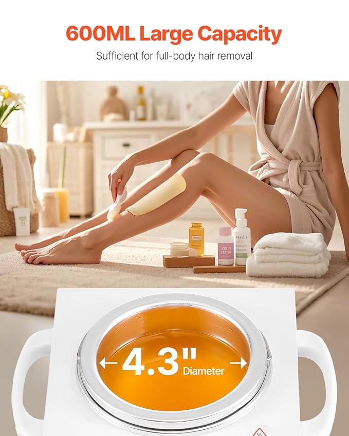 VEVOR Single Wax Warmer, 600ML Professional Wax Warmer for Hair Removal, 32 ℉ to 176℉ Adjustable Electric Waxing Heater Pot with 100PCS Waxing Sticks for Home Use, Beauty Salon, Spa