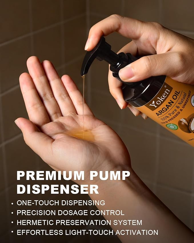 Yoken Argan Oil for Hair, Pure and Natural Morocco Argan Oil, Argon Oil For Hair, Scalp, Face & Skin Care, 100% Cold Pressed Hair Conditioner, Unrefined Argon Nails Carrier Oil (8 Fl Oz)