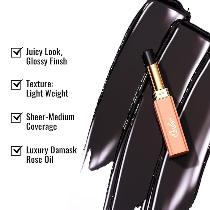 Oulac Light Black Lipstick for Women - 2 in 1 Glossy Ink Black Tinted Lip Balm,Semi-Transparent Hydrating Lip Gloss, Shine Juicy Finish Vegan 2.2g/0.07oz (27)