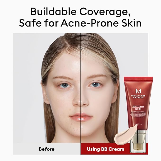 MISSHA M Perfect Cover BB Cream No.13 Bright Beige - Fair with Cool Undertone SPF 42 PA +++ 1.69 Fl Oz - Tinted Moisturizer for face with SPF