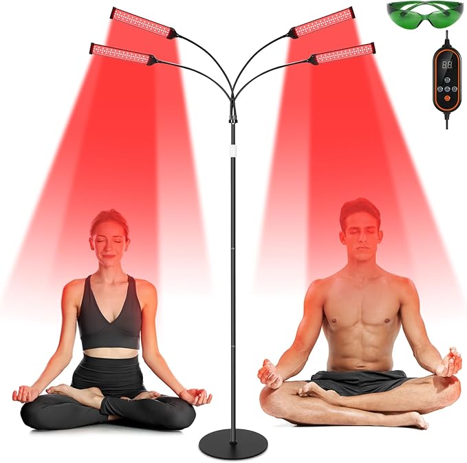 Red Light Therapy for Body, Infrared Light Therapy with Stand, 4 Heads 660nm & 850nm Red Light Therapy Lamp Portable LED Red Light Therapy Device for Full Body, Face, Muscle, Skin