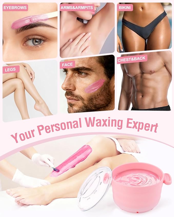Silicone Wax Warmer for Hair Removal, Foldable Hot Wax Melter Machine for Hard and Soft Wax Beads, 18.6oz Electric Waxing Kit Fast Heating Silicone Pot for Full Body, Legs, Face, Eyebrows & Bikini