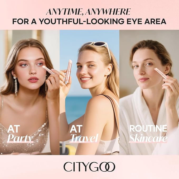 CITYGOO Caffeine Eye Cream Stick: Anti-Aging Firming & Moisturizing Balm for Dark Circles Puffiness & Eye Bags - Travel-friendly for Women (Pink)