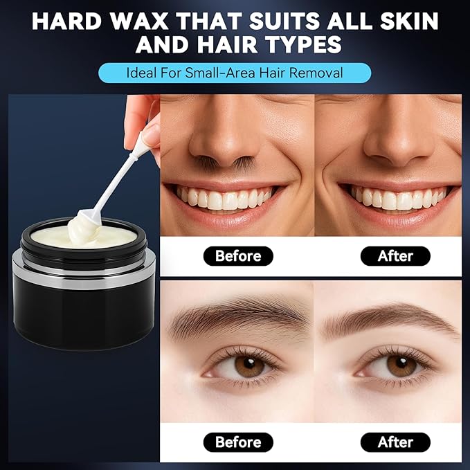 Nose Wax Kit - Portable Ear Nose Hair Waxing Kit for Men and Women with 100g Ｗax, 40 Nose Hair Sticks, 10 Applicators, 10 Mustache & 10 Ear Protectors, Wax Warmer Kit for Hair Removal