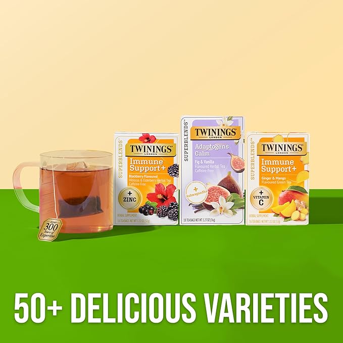 Twinings Superblends Adaptogens Calm with Ashwagandha Fig & Vanilla Flavoured Herbal Tea, Naturally Caffeine-Free, 18 Tea Bags (Pack of 6), Enjoy Hot or Iced, 108 Teabags