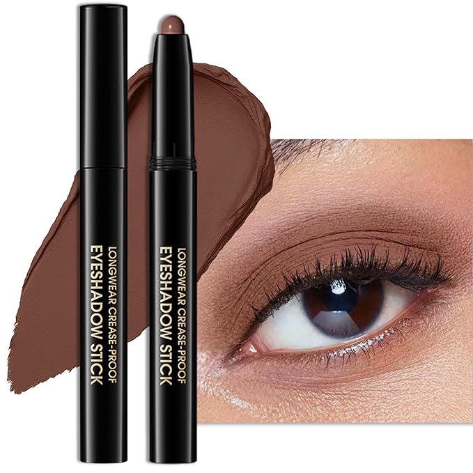 Erinde Waterproof Cream Eyeshadow Stick, Dark Brown Matte Eye Shadow Sticks, Cream to Powder Eyeshadow Crayon, Buildable & Blendable Long-Lasting Eye Shadow Stick, Vegan & Cruelty-Free, 02
