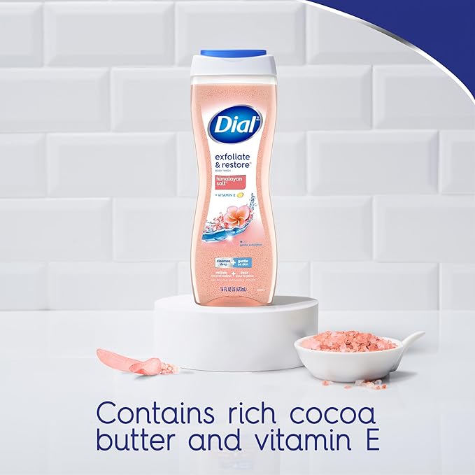 Dial Body Wash, Exfoliate & Restore Himalayan Salt, 16 Fl Oz (Pack of 4), Hydraclean Complex & Vitamin E, Gentle, Leaves Skin Feeling Nourished, Dermatologist-Tested, No Parabens & Sulfates