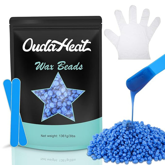 Wax Beads, 3lb Wax Beans for Hair Removal Sensitive Skin, Brazilian Coarse Waxing for Face, Bikini, Eyebrow, Back, Chest, Legs, Armpit, Waxing Beads for Women Men, 5 Silicone Stick, Sea Salt