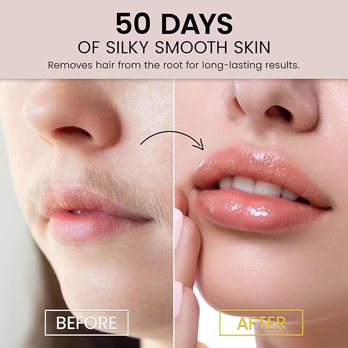 Facial Wax Strips for Hair Removal: Fast Working and Gentle for Face, Eyebrow, Upper Lip, Chin - Hypoallergenic for All Skin Types 50 Waxing Strips with 5 Wipes