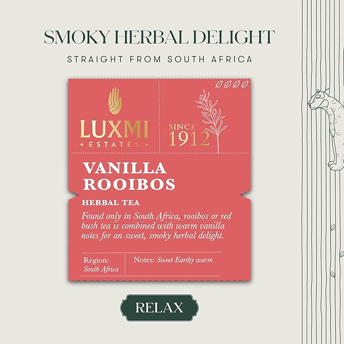 Luxmi Estates - Rooibos Vanilla - Organic Rooibos Tea with Natural Vanilla Extract - Loose Leaf - 100g (50 Cups)| Limited Fall Tea, Calming and Relaxing