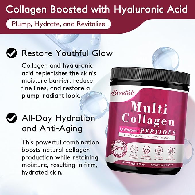 Multi Collagen Peptides Powder for Women, Hydrolyzed Collagen Powder with Vitamin C, Hyaluronic Acid, Supports Skin, Hair, and Nail - Unflavored, Keto & Sugar-Free, 35 Servings
