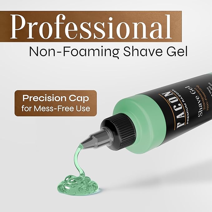 Facón Transparent Shaving Gel for Men with Aloe Vera, Cooling Menthol, Peppermint & Jojoba Oil Scent – Clear Non Foaming Straight Razor Shave Gel, Barber Shaving Gel to Prevent Razor Bumps, 10 fl oz