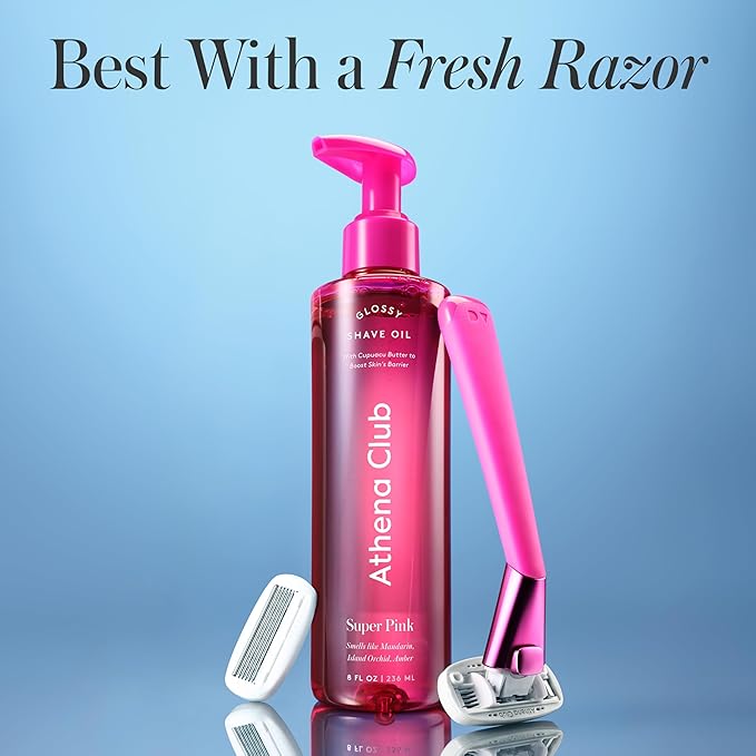 Athena Club Glossy Shave Oil for Women | Super Pink | 8 fl. oz. | Skincare Meets Shave | Luxuriously Smooth Skin | Sensitive-Skin Friendly | Silky Glide | Moisturizing Care