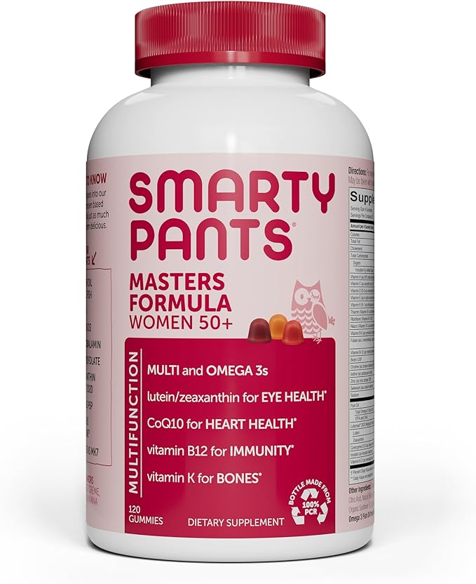 SmartyPants Multivitamin Gummy for Women 50 and Over: Omega 3 Fish Oil (EPA/DHA), Methylfolate, CoQ10, Vitamin D3, C, Vitamin B12, B6, A, K & Zinc, Biotin, Gluten Free, 120 Count (30 Day Supply)