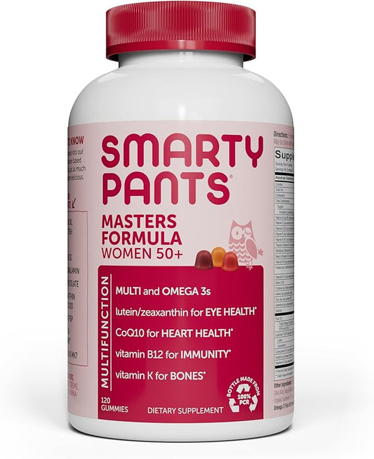 SmartyPants Multivitamin Gummy for Women 50 and Over: Omega 3 Fish Oil (EPA/DHA), Methylfolate, CoQ10, Vitamin D3, C, Vitamin B12, B6, A, K & Zinc, Biotin, Gluten Free, 120 Count (30 Day Supply)