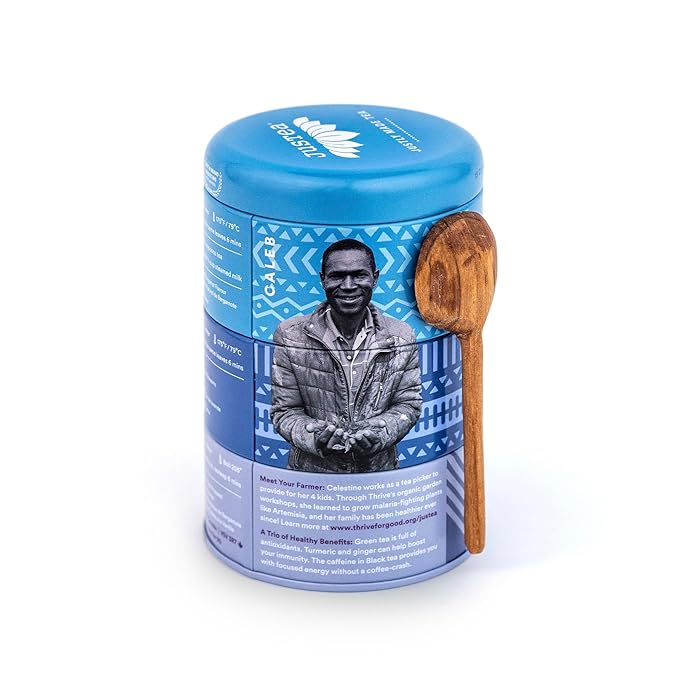 JusTea EARL GREY TEA TRIO | Stacking Tins Variety Pack with Hand Carved Tea Spoon | Loose Leaf Tea | High Caffeine | Fair Trade | Non-GMO