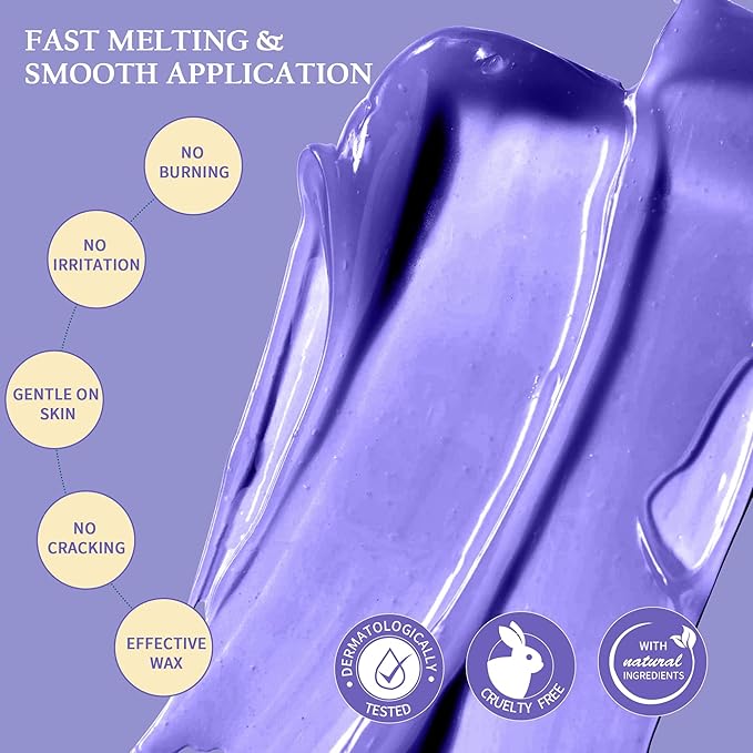 Maxpearl 2.5LB Hard Wax Beads for Hair Removal, Natural Lavender Formula - Brazilian Waxing, Sensitive Skin, Face, Underarms, Legs, Back, Chest and More, with 20 Wax Sticks, Purple