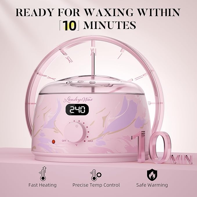 LANSLEYWAX Digital Waxing Kit for Women Men - Water Pink Waxing Machine with 39 Accessories - Hard Wax Kit for Arm Leg Brazilian Bikini Face Sensitive Skin, Wax Warmer Hair Removal for Home/Salon Use