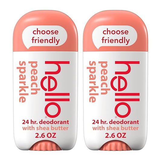 Hello Peach Aluminum Free Deodorant for Women + Men, Natural Fragrance, Dermatologically tested, Baking Soda Free, Parabens Free, Dye Free, 24 Hour Odor Protection, (Pack of 2)