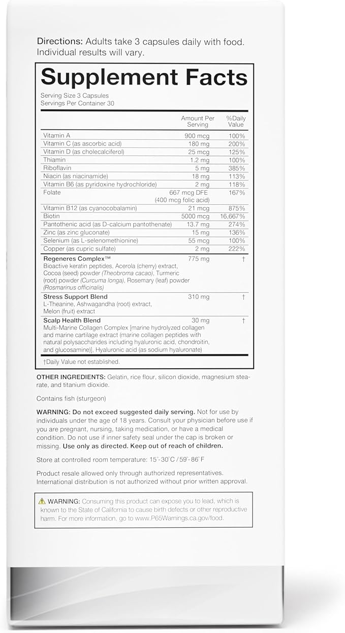 Hair Regeneres Advanced - Reduces Hair Shedding & Breakage - Promote Scalp Health - Stress-Related Hair Loss – Ashwagandha and Marine Collagen, 90 Ct