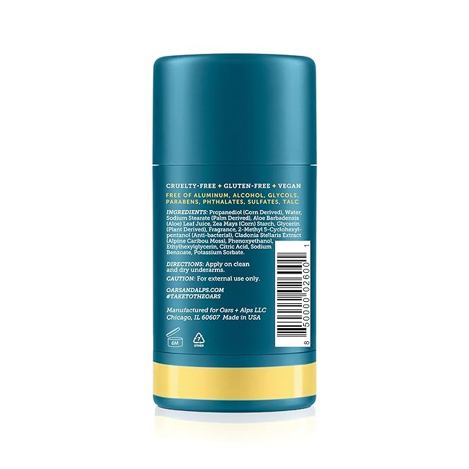 Oars + Alps Deodorant for Men & Women, Aluminum Free Deodorant for Men, Dermatologist Tested, Clean Ingredients, Vegan, Long Lasting, Odor Protection, California Coast, 2pk, 2.6oz