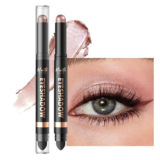 Dual-Ended Cream Eyeshadow Stick, Shimmer Waterproof Long-Lasting Crease-Proof Neutral Eye shadow Pencil for Women, Smooth Blendable Eye Shadow Crayon with Built-in Smudger, 02 Rose Quartz