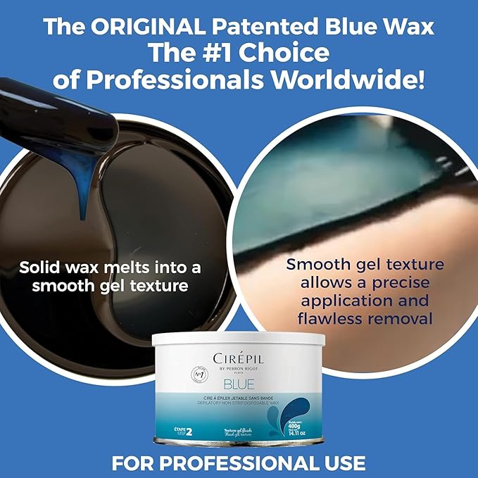 Cirepil - Blue - 400g / 14.11 oz Hard Wax Tin - Face & Body Wax, Unscented & No Strip Needed - Perfect for Sensitive Skin & Brazilian Waxing - Fluid Gel Texture, Easy Hair-Removal