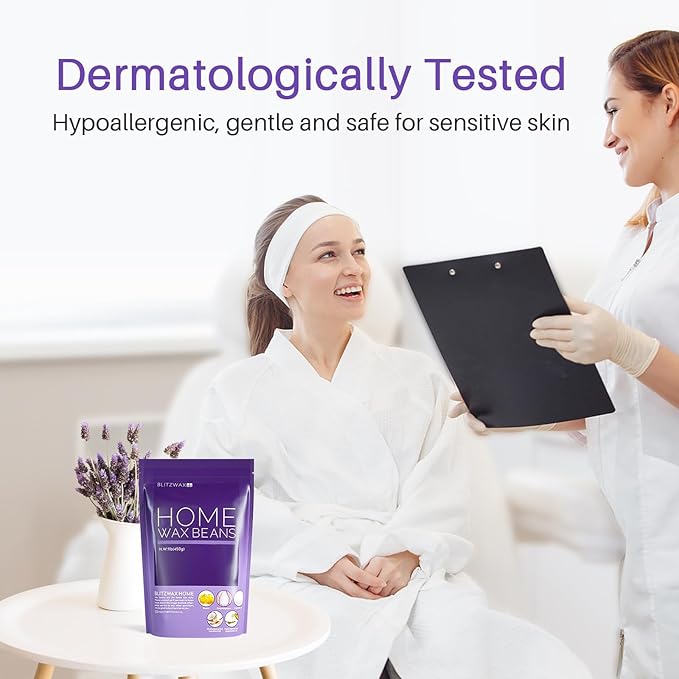 BLITZWAX Lavender Hard Wax Beads for Hair Removal - 1lb Coarse Hair Formula - Painless Wax for Sensitive Skin, Face, Full Body, Bikini - At-Home Waxing Beads for Women Men