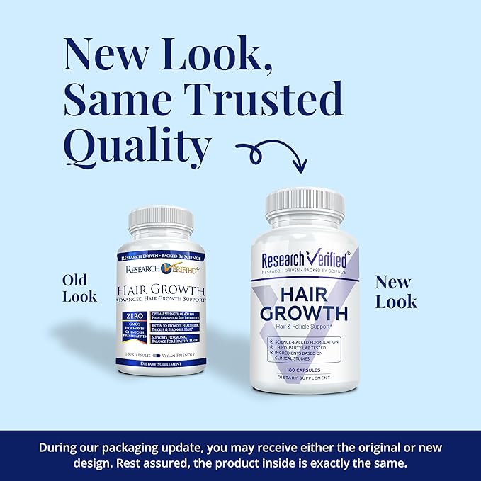 Research Verified Hair Growth Support - with Biotin, DHT Blockers & Vitamins - Hair Growth and Hair Loss Prevention - 360 Capsules - 6 Month Supply